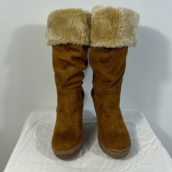 Bakers Furbee Boots Womens 9.5 Brown Faux Fur Faux Suede Wedge Platform … - Picture 2 of 16